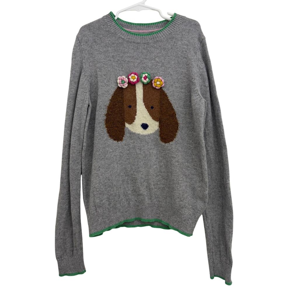Mini Boden Kids Girls size 10-11 Dog Floral Crown Sweater